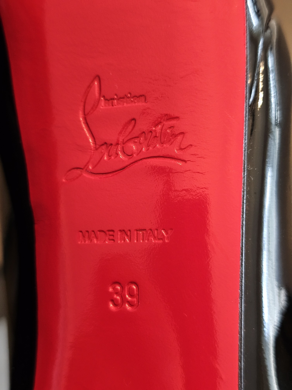 Christian Louboutin Black Patent Stilettos with Red Soles - Picture 5 of 6